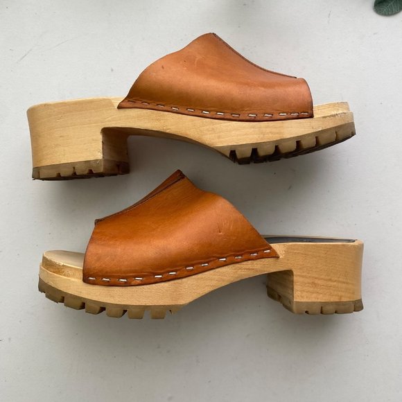 Swedish Hasbeens Ann Sandals Clogs Shoes Brown Tan - Picture 3 of 12